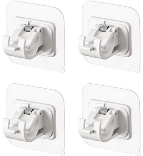 피키픽스 벽면 접착식 무타공 스프링 커튼봉 홀더, 화이트, 4개