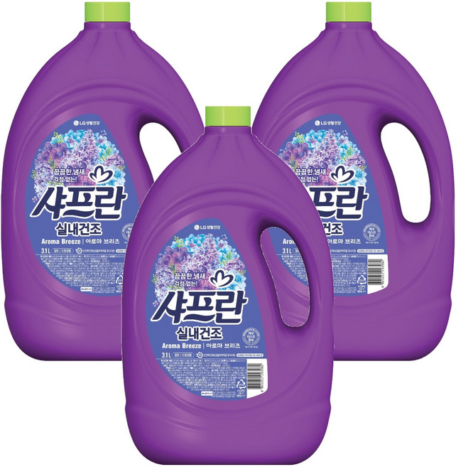 샤프란 실내건조 섬유유연제 아로마 브리즈 본품, 3.1L, 3개