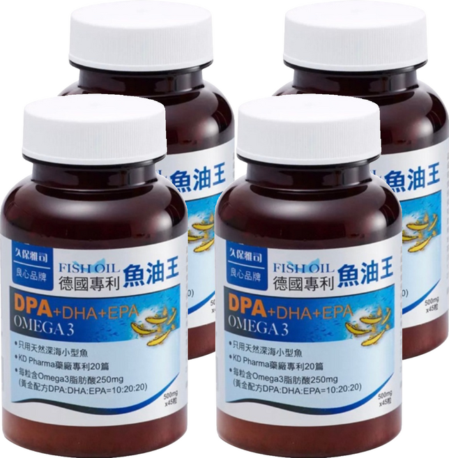 久保雅司 德國專利魚油王軟膠囊粒, 500mg, 45顆, 4瓶