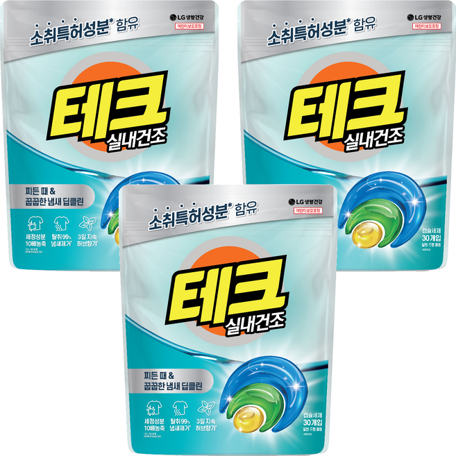 테크 실내건조 캡슐세제, 30개입, 3개