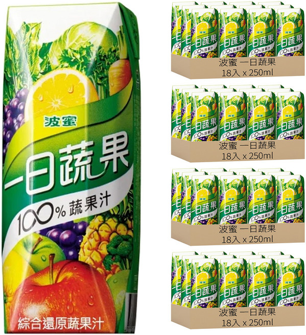 波蜜 一日蔬果 100%蔬果汁, 250ml, 72入
