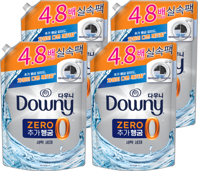 다우니 프리미엄 추가헹굼제로 액체형 세탁세제 리필, 1.4L, 4개