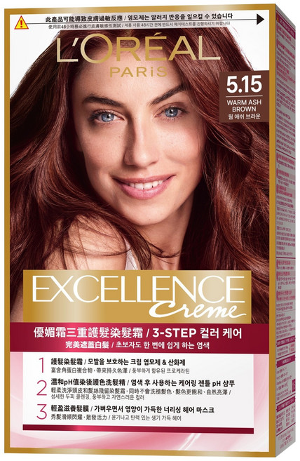 로레알파리 엑셀랑스 크림 빗캡으로 간편한 새치염색 염모제, 5.15호 웜 애쉬 브라운, 1개