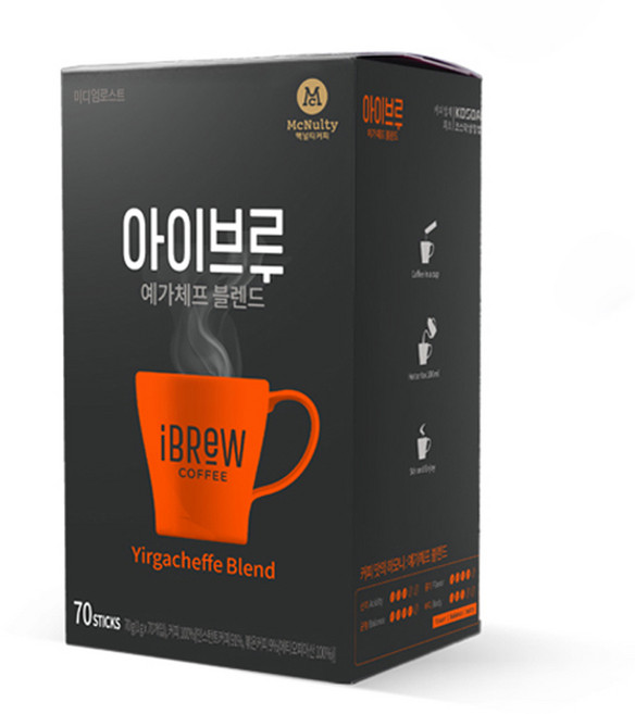아이브루 예가체프 블렌드 원두커피믹스, 70개입, 1개, 1g