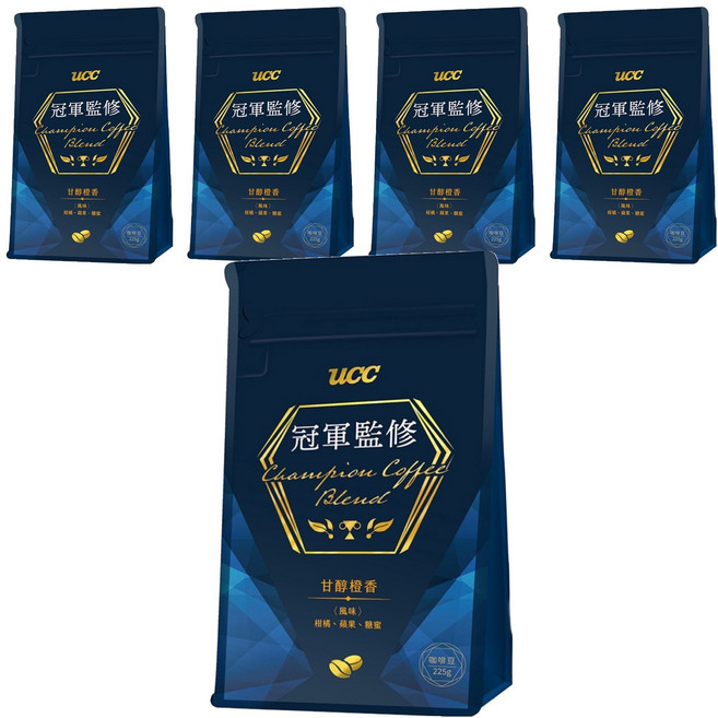 ucc 冠軍監修甘醇橙香咖啡豆, 咖啡豆(無研磨), 225g, 5包