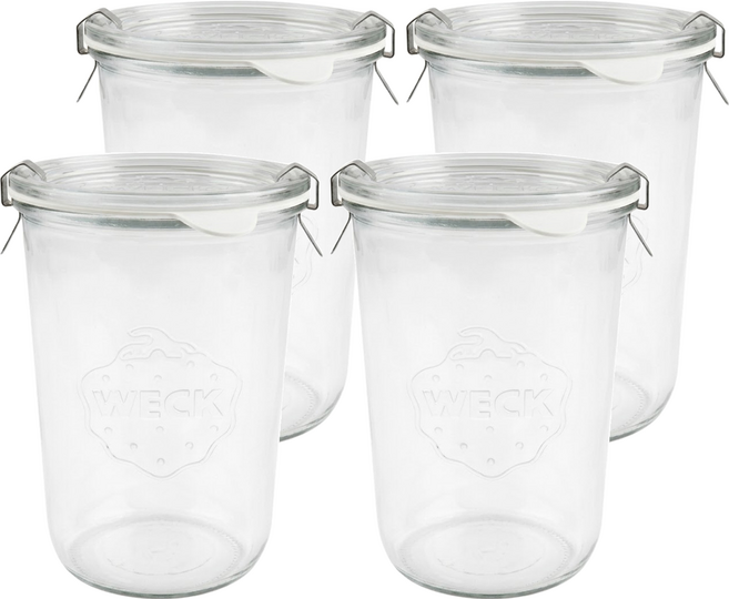 WECK 743 玻璃罐 + 可可牛奶色矽膠蓋 4入組 850ml, 4組