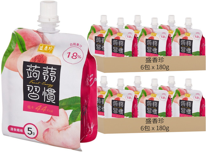 盛香珍 蒟蒻習慣 白桃蒟蒻, 180g, 12包