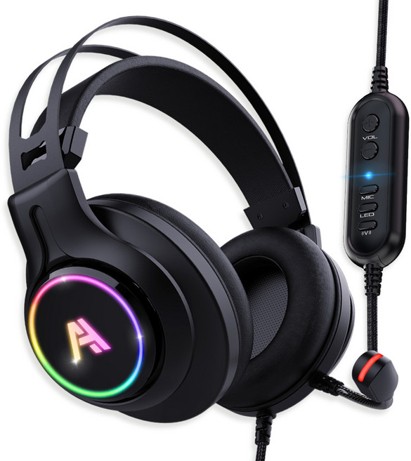 에이투 가상 7.1 채널 진동 RGB 마이크 게이밍 헤드셋, AG0501, 블랙