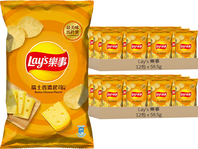 Lay's 樂事 洋芋片 瑞士香濃起司, 59.5g, 24包