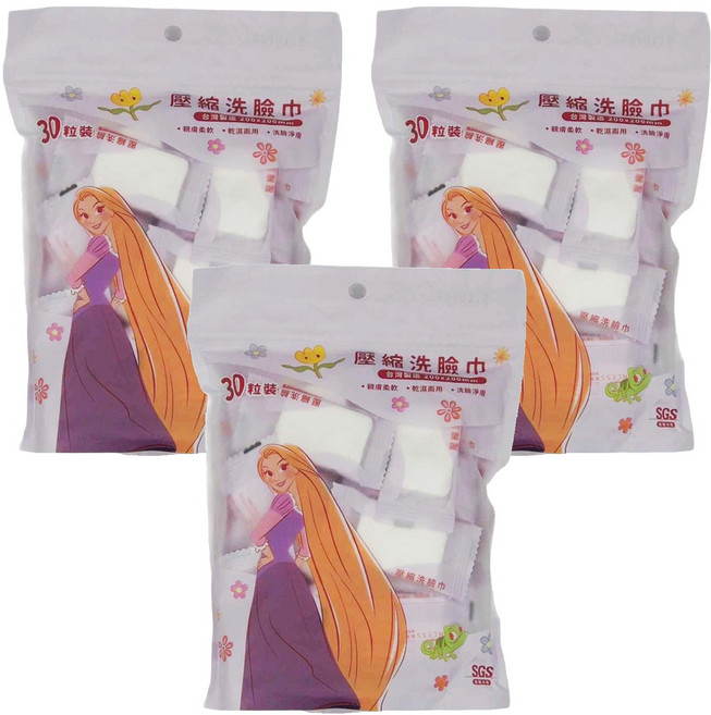 收納王妃 迪士尼壓縮洗臉巾 200 x 200mm 花花樂佩 30個, 3包, 1組