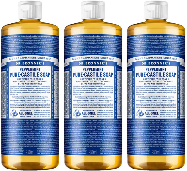 닥터브로너스 퓨어 캐스틸 솝 바디워시 페퍼민트, 950ml, 3개