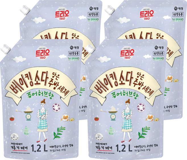 트리오 베이킹소다 담은 퓨어허브향 주방세제, 1.2L, 4개