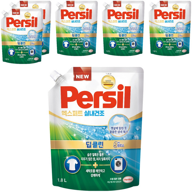 퍼실 엑스퍼트 실내건조 액상세제 리필, 1.8L, 1개입, 6개