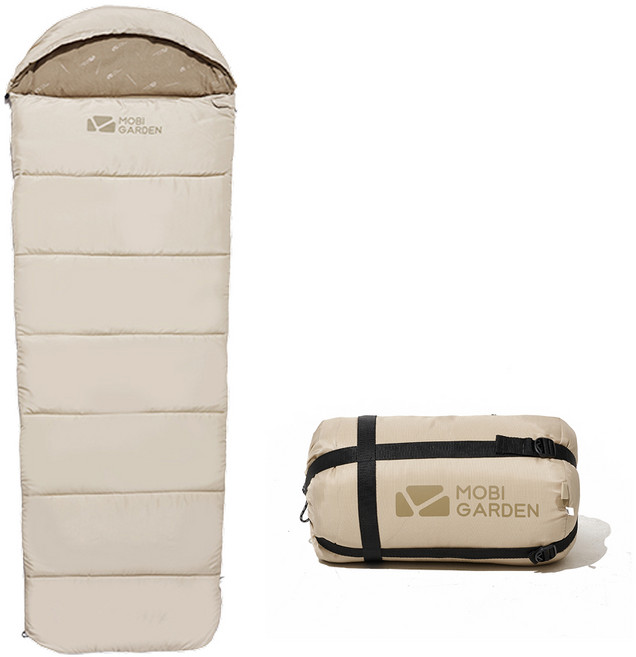 모비가든 4계절 후드 침낭 1.8kg, 라이트 샌드, 1개