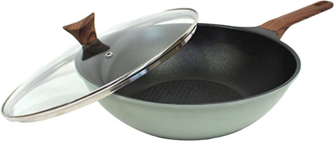 Kitchen-Art 平底IH炒鍋 時尚綠 附玻璃鍋蓋, 28cm, 1組