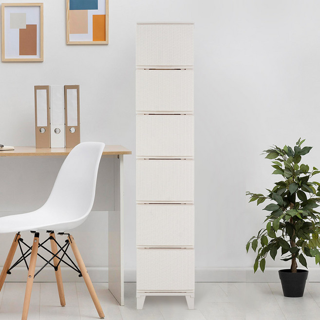 보노하우스 가든 라탄 서랍장 슬림형 6단, 크림