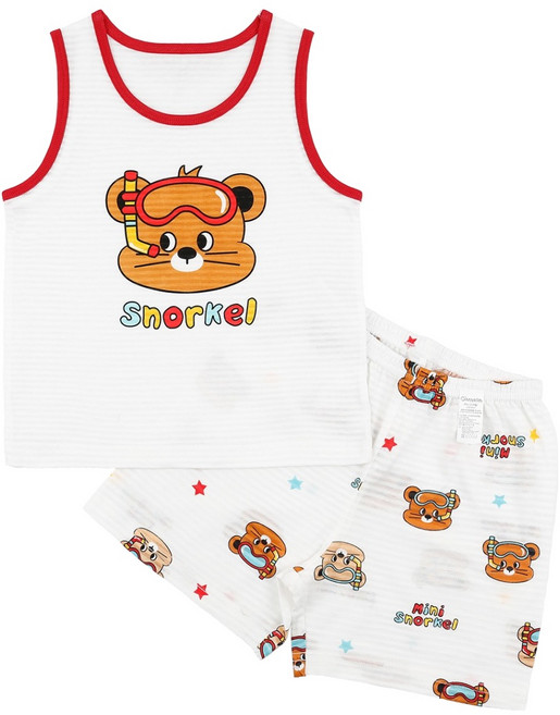 메이키즈 스노쿨링베어 민소매 변화지 내의 상하의 세트