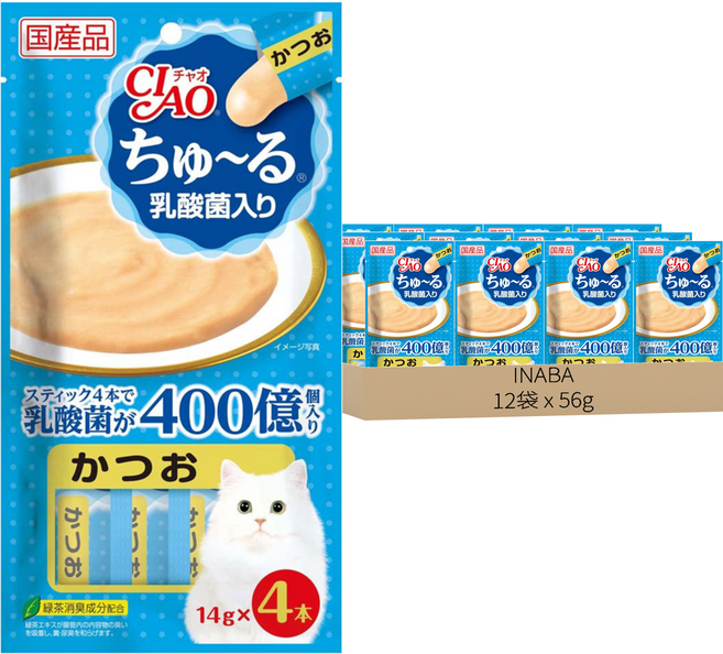 INABA CIAO 啾嚕 肉泥 4條, 鰹魚 乳酸菌配方, 56g, 12袋
