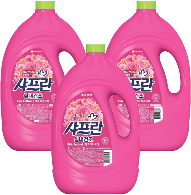 샤프란 실내건조 섬유유연제 핑크 페스티벌 본품, 3.1L, 3개
