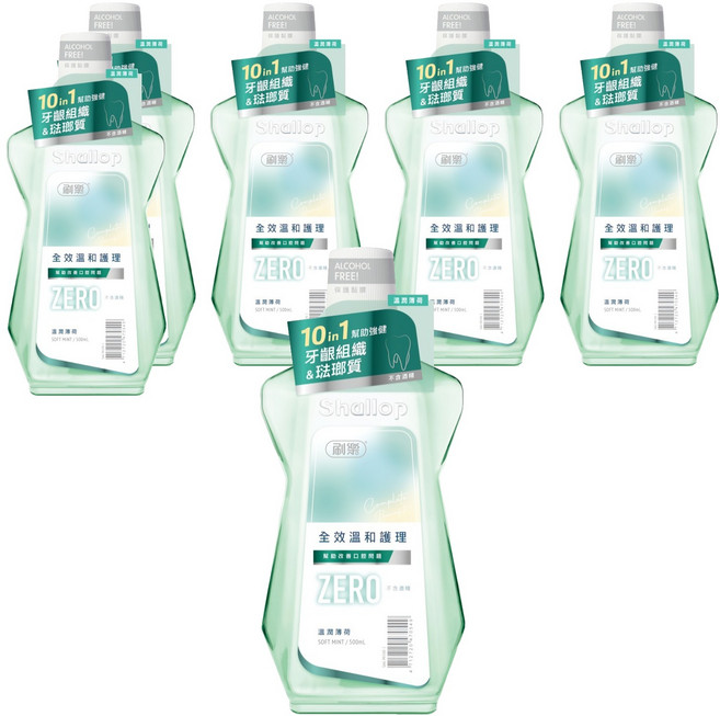 Shallop 刷樂 全效溫和護理漱口水 溫潤薄荷, 6個, 500ml