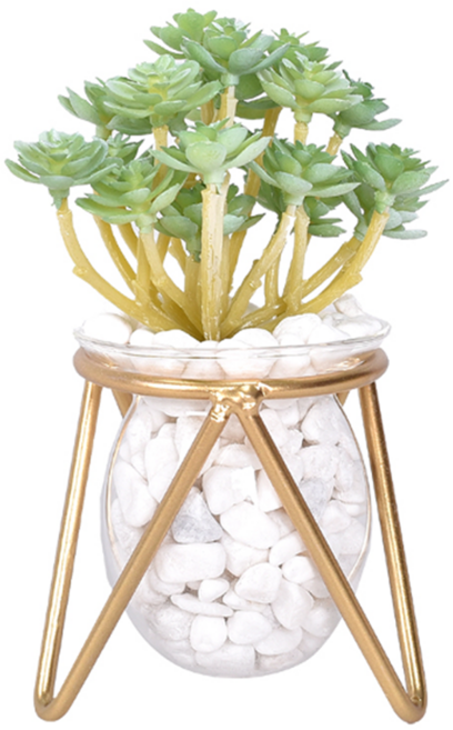 éclat 匠心花藝玻璃金工室內藝術擺飾仿真花藝組 含白石 12-17cm 400g, 小仙人 透明色 + 白色 + 金色 + 綠色, 1組