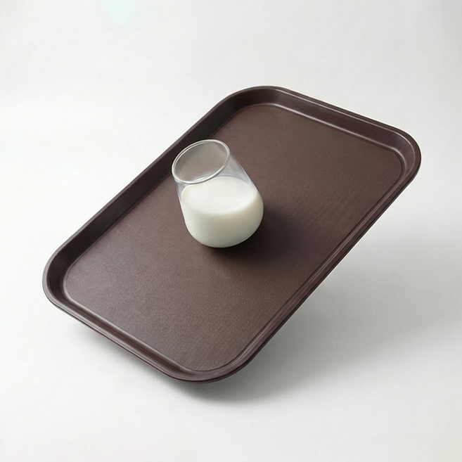 리빙메이트 논슬립 직사각 트레이 쟁반, 브라운, 1개