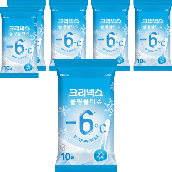 크리넥스 쿨링 물티슈 휴대형, 45g, 10매, 6개