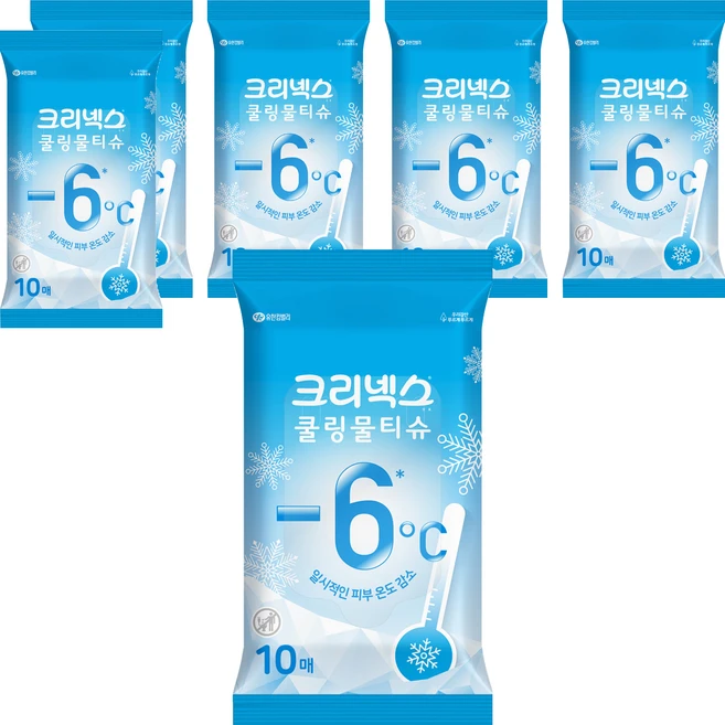 크리넥스 쿨링 물티슈 휴대형, 45g, 10매, 6개 - 쿠팡