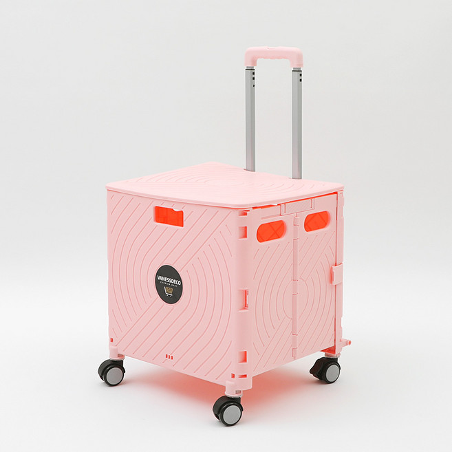 바네스데코 4바퀴 고급 접이식 핸드 카트 52L + 덮개, 핑크, 1세트