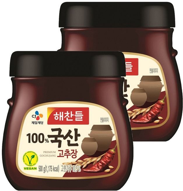 해찬들 100% 국산 고추장, 500g, 2개