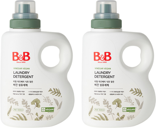 비앤비 비건 섬유 유아 세제, 1.5L, 2개