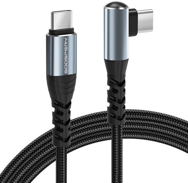 구스페리 90도 직각 C타입-C타입 단선방지 초고속 충전 케이블 100W, 그레이, 1개, 2m