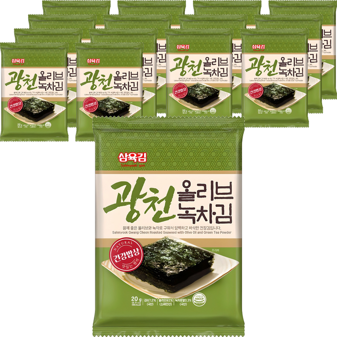 삼육김 광천 올리브녹차김 전장김, 15개, 20g