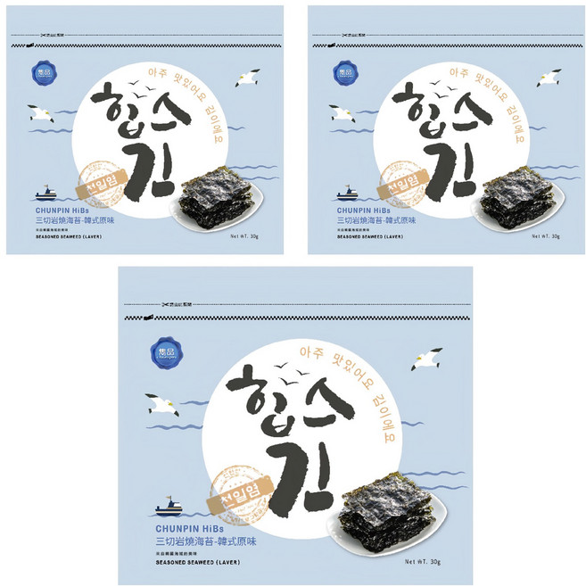 chun pin 雋品 HiBs 三切岩燒海苔, 30g, 3包