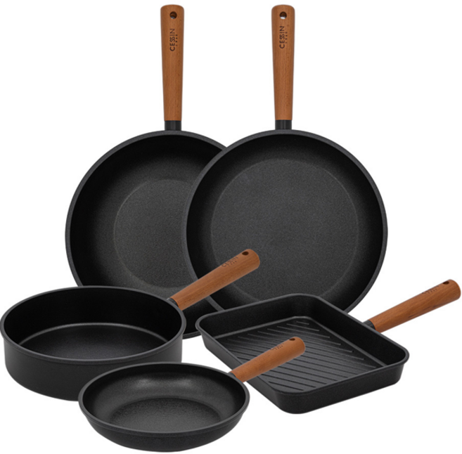 퀸센스 인덕션 아레나 프라이팬세트 5개, 블랙, 프라이팬 24cm + 소테팬 24cm + 프라이팬 28cm + 웍팬 28cm + 사각팬 29cm, 1세트