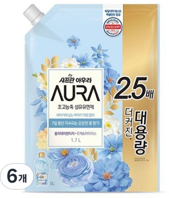 아우라 초고농축 섬유유연제 홀리데이판타지 리필, 1.7L, 6개