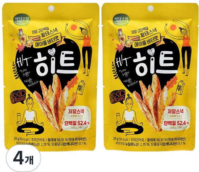 Badasori 低糖高蛋白明太魚條 楓糖奶油風味, 4包, 20g