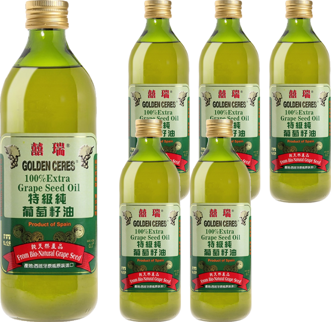 BIOES 囍瑞 特級100%純葡萄籽油, 1L, 6瓶