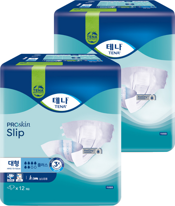 테나 남녀공용 플러스 성인기저귀, 대형, 12개입, 2개