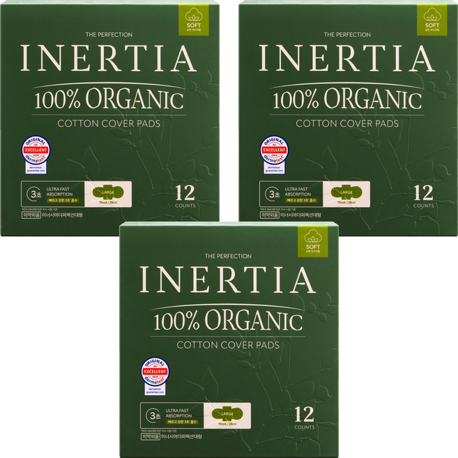 이너시아 더 퍼펙션 생리대 날개형, 대형, 12개입, 3개