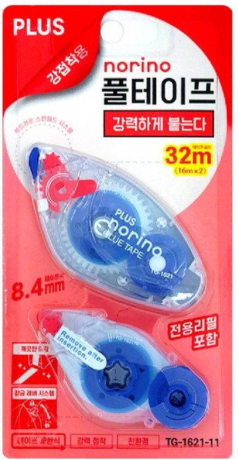 플러스 노리노 풀테이프 본체 + 리필 밸류팩 TG-1621-11, 혼합색(레드블루), 3개