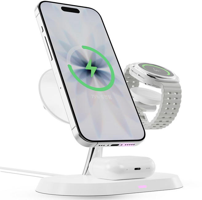 일리온 3 in 1+1 애플워치 갤럭시워치 호환 맥세이프 마그네틱 고속 무선 충전기, 화이트, 1개