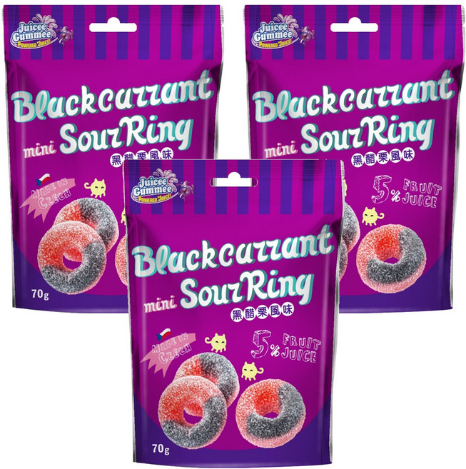 Juicee Gummee QQ軟糖 黑醋栗圈造型, 70g, 3包