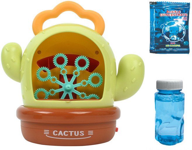 선인장 비누방울 자동 버블기 거치식 버블건 + 용액 50ml + 원액 10ml 세트, 연두, 1세트