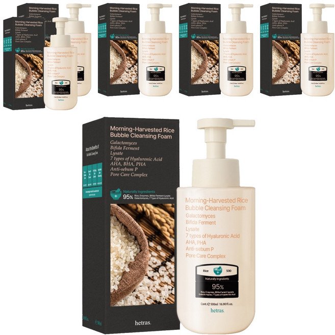 hetras. 晨間新米弱酸性大容量泡沫潔面乳, 6個, 500ml