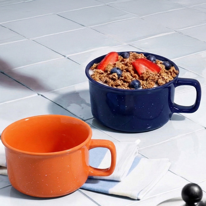 로얄보덴 루디 시리얼 손잡이 보울 2종 세트, 오렌지, 네이비블루, 1세트