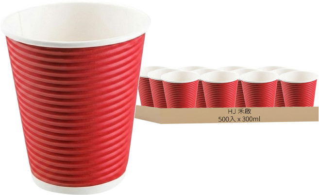 HJ 禾啟 10oz橫紋瓦楞杯 9 x 10cm 紅色 300ml, 25入, 20組