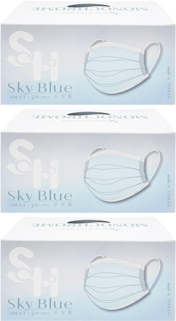 SH 上好生醫 成人平面醫療口罩, 天空藍, 50片, 3盒