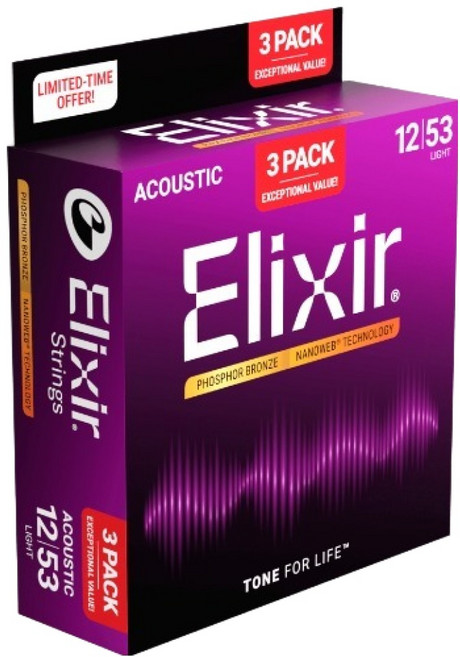 엘릭서 어쿠스틱 포스포 브론즈 나노웹 라이트 3팩 16569, 1세트
