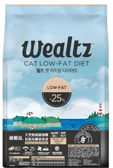 Wealtz 維爾滋 低脂高纖貓食譜 天然無穀寵物糧, 2.1kg, 1袋, 高肉類蛋白質